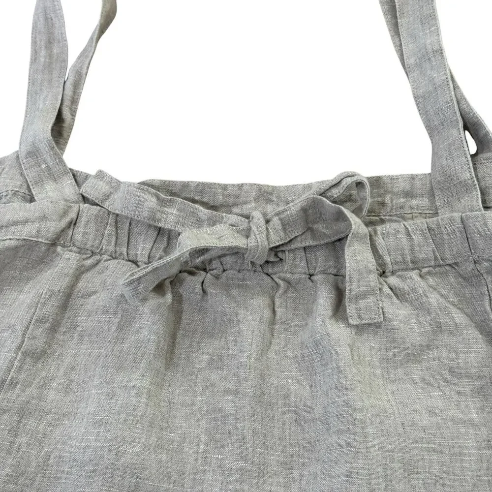 J. Crew Bow Back Linen Top Large Beige Cropped Square Neck Flowy Coastal Beach